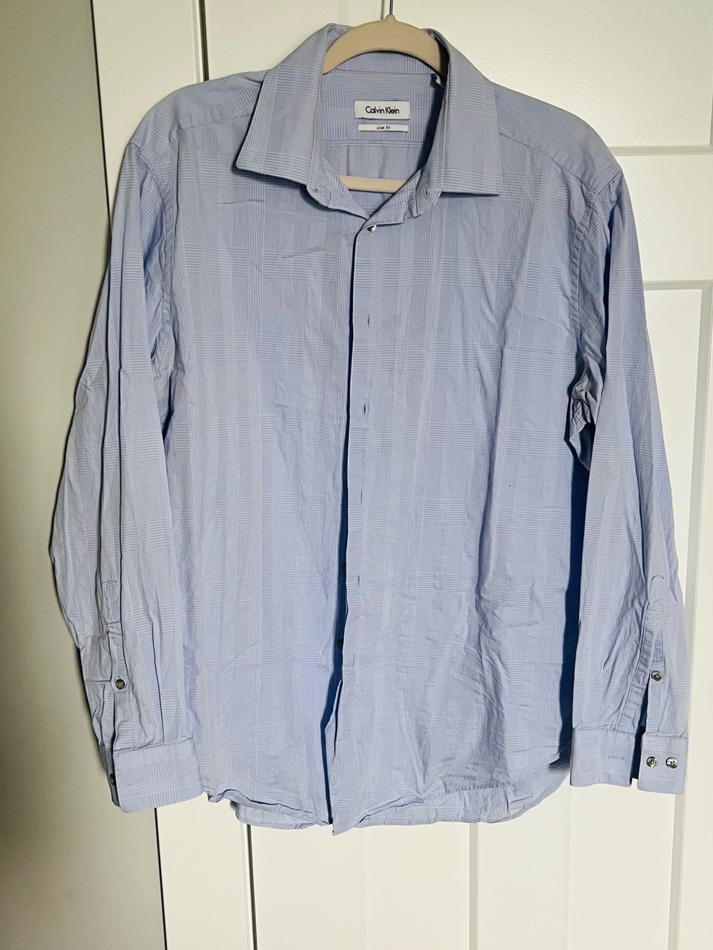 Calvin Klein Light Blue Men's Dress Shirt with Subtle Plaid